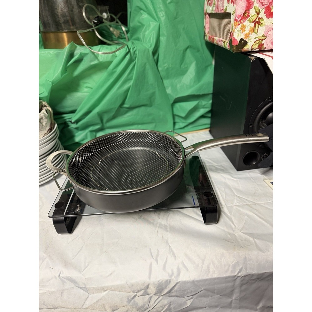 Nonstick Deep Frying Pan w/ Wire Basket Insert ~10" Skillet